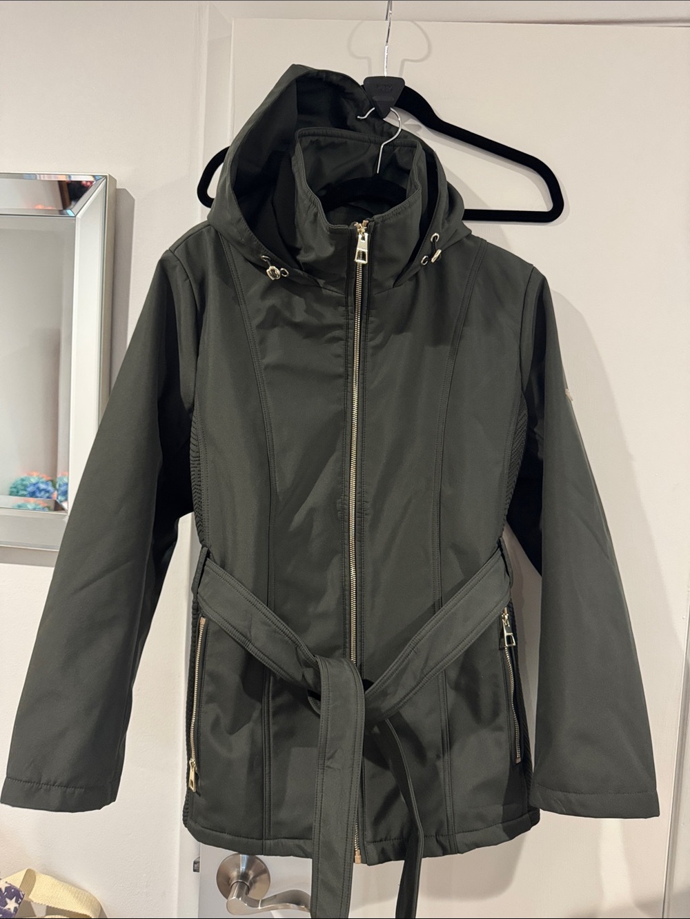 BNWOT BCBG Women's Olive Green Hooded Belted Jacket XL
